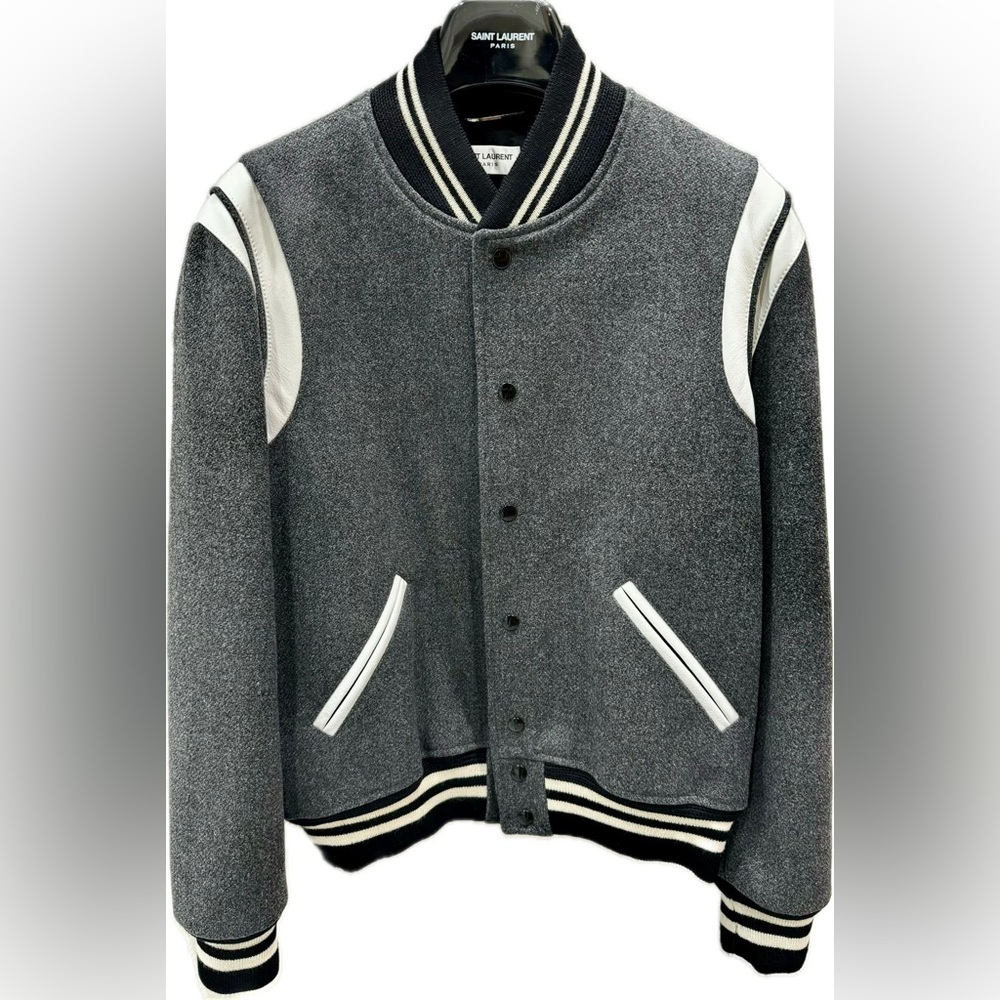 Saint Laurent Men's Grey Wool Bomber Jacket